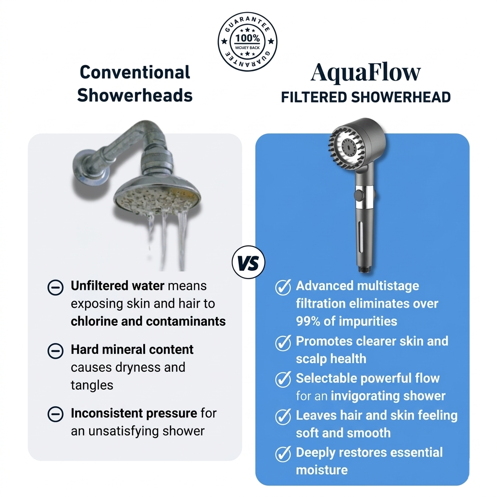 AquaFlow™ Filtered Showerhead. Thicker Hair Starts With Cleaner Water.